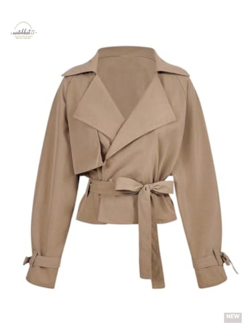 Wrap Tie Belted Trench Coat Double Breasted Short Outerwear
